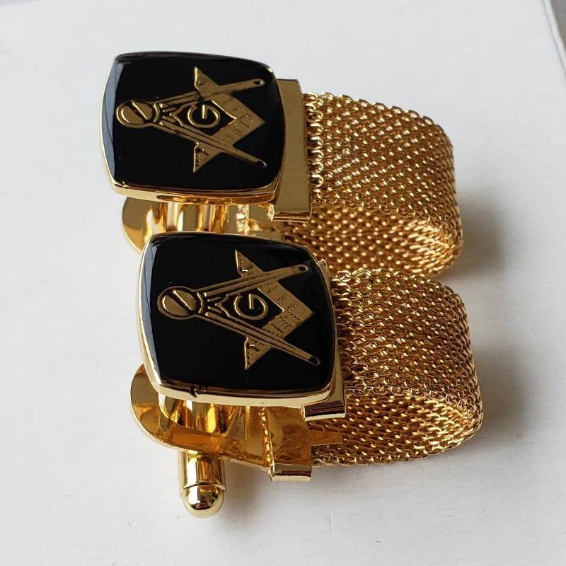Freemasonry Masonic Black Cufflinks with Gold Chain Strap NEW !!!