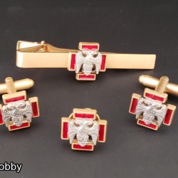 Masonic Scottish Rite 30th degree lapel pin cufflink and tie bar set gold plated