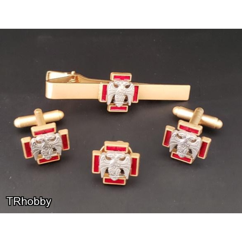 Masonic Scottish Rite 30th degree lapel pin cufflink and tie bar set gold plated