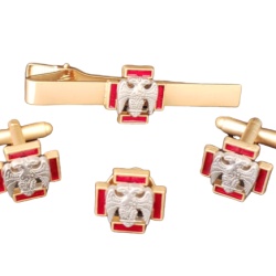 Masonic Scottish Rite 30th degree lapel pin cufflink and tie bar set gold plated