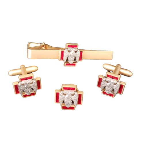 Masonic Scottish Rite 30th degree lapel pin cufflink and tie bar set gold plated