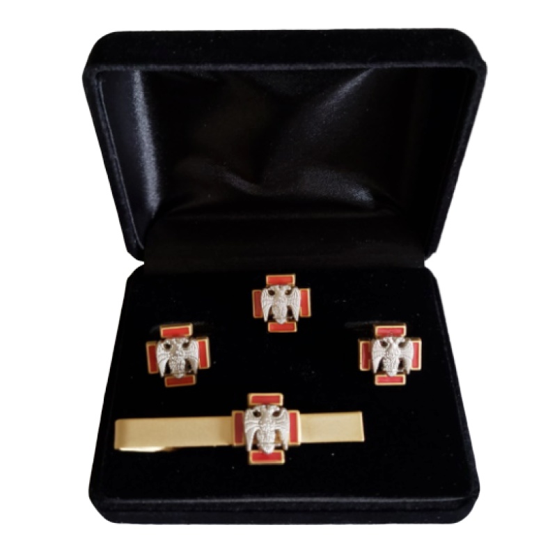 Masonic Scottish Rite 30th degree lapel pin cufflink and tie bar set gold plated