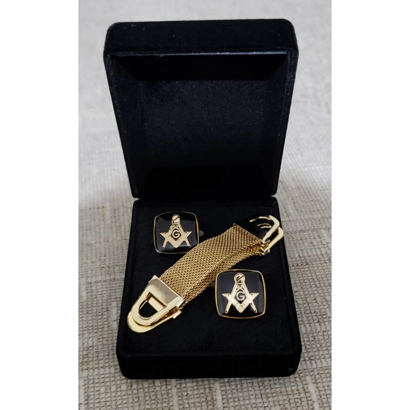 Freemasonry Masonic Black Cufflinks with Gold Chain Strap NEW !!!