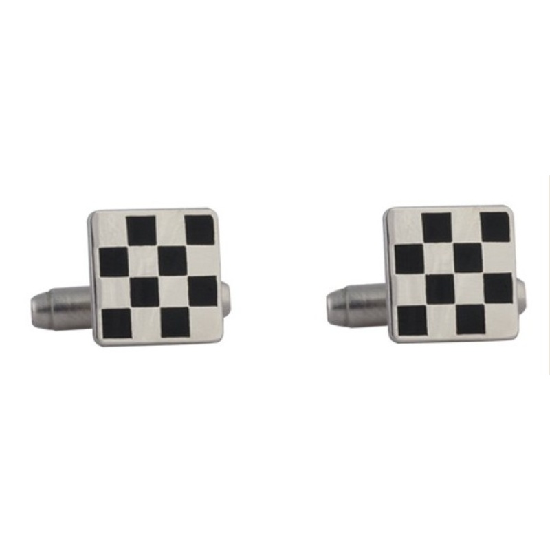 Freemasonry Masonic Cufflinks chequered chrome plated with enamel