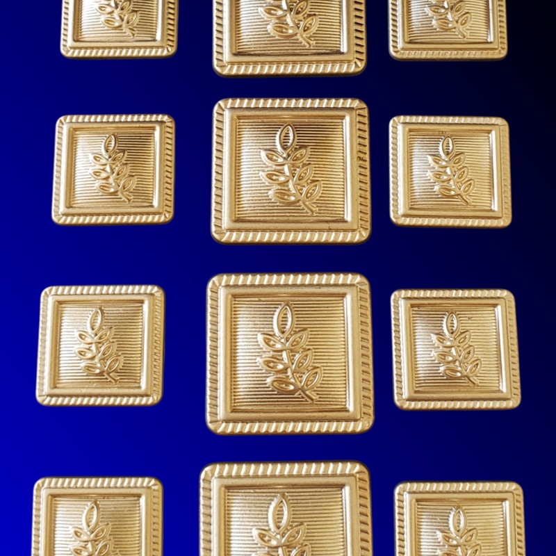 Blazer Jacket button set acacia square gold plated Masonic Freemasonry