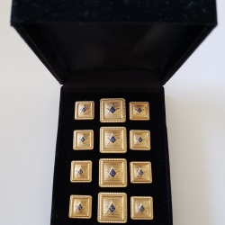 Blazer Jacket button set square S&C gold plated enamel Masonic Freemasonry