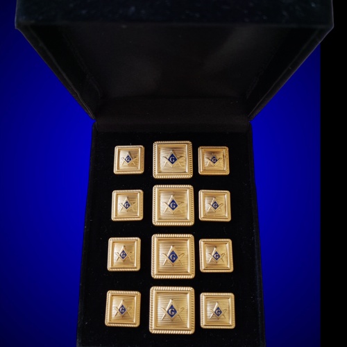 Blazer Jacket button set square S&C gold plated enamel Masonic Freemasonry
