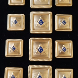 Blazer Jacket button set square S&C gold plated enamel Masonic Freemasonry