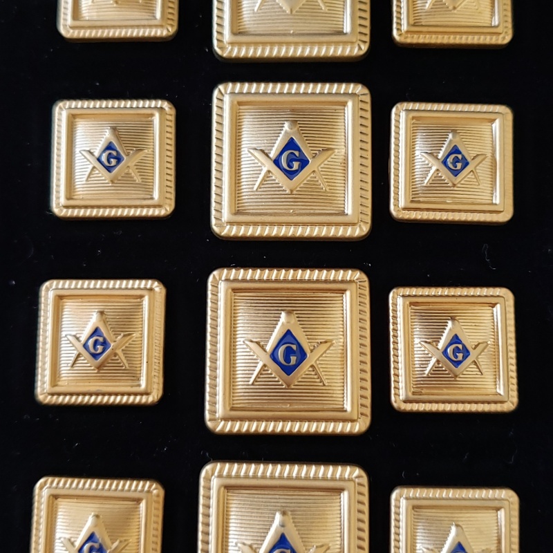 Blazer Jacket button set square S&C gold plated enamel Masonic Freemasonry