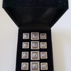 Blazer Jacket button set square S&C silver plated enamel Masonic Freemasonry