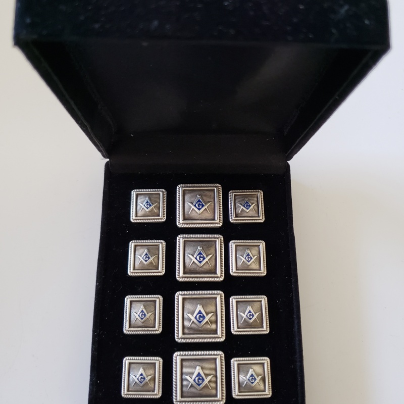 Blazer Jacket button set square S&C silver plated enamel Masonic Freemasonry
