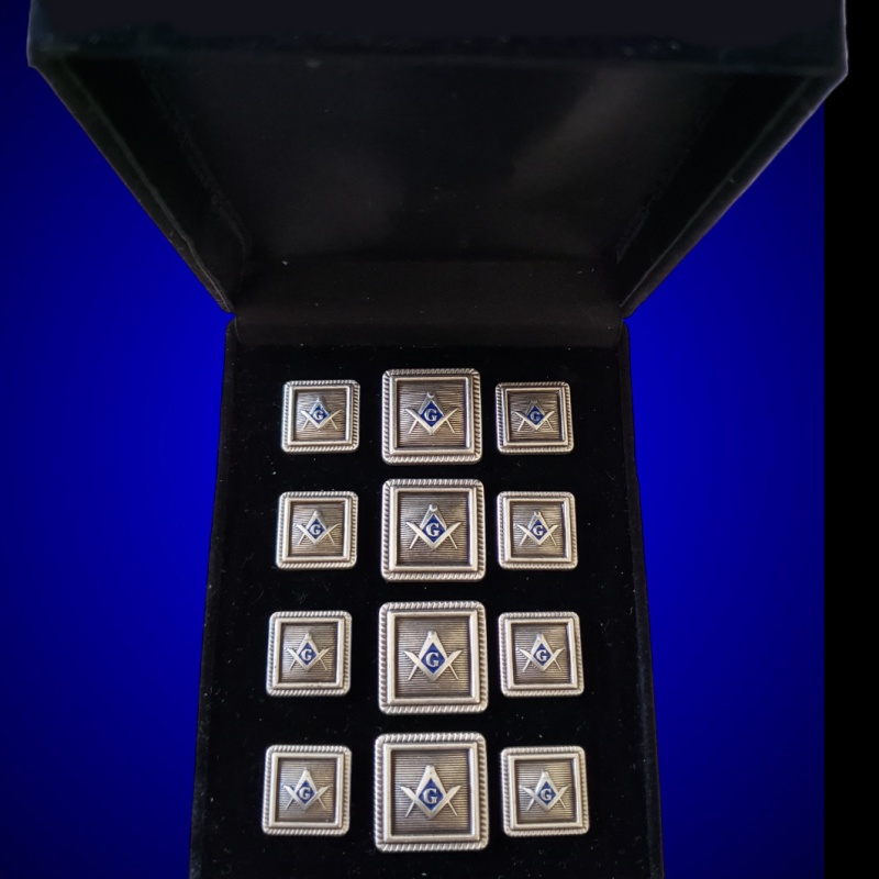 Blazer Jacket button set square S&C silver plated enamel Masonic Freemasonry