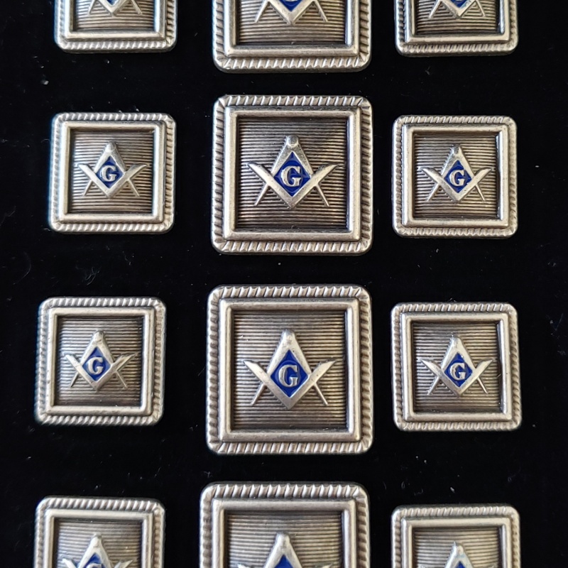 Blazer Jacket button set square S&C silver plated enamel Masonic Freemasonry