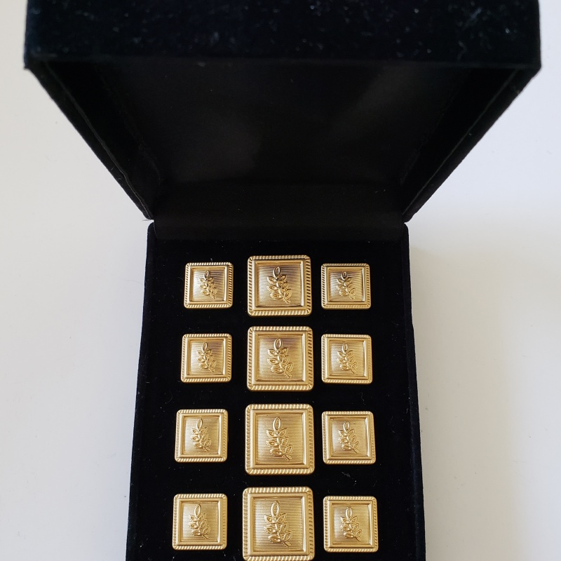 Blazer Jacket button set acacia square gold plated Masonic Freemasonry