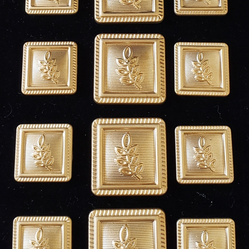 Blazer Jacket button set acacia square gold plated Masonic Freemasonry