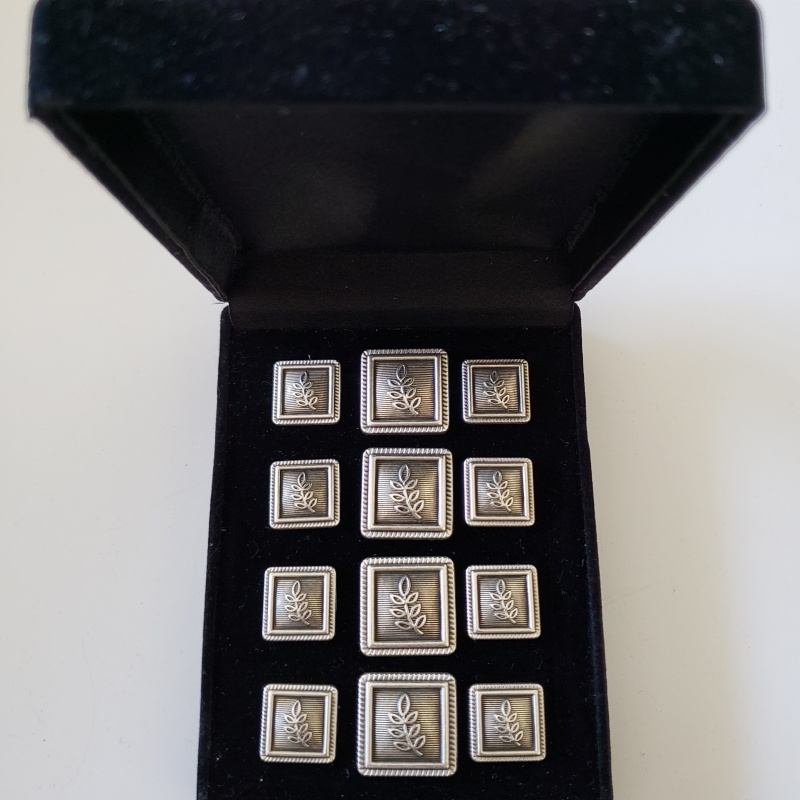 Blazer Jacket button set acacia square silver plated Masonic Freemasonry