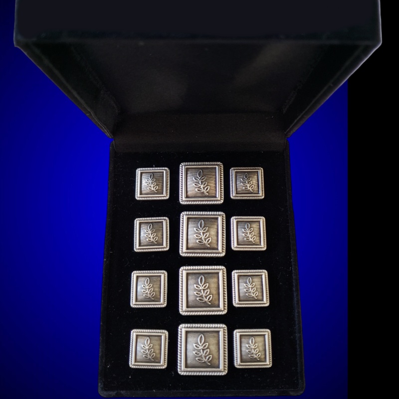 Blazer Jacket button set acacia square silver plated Masonic Freemasonry