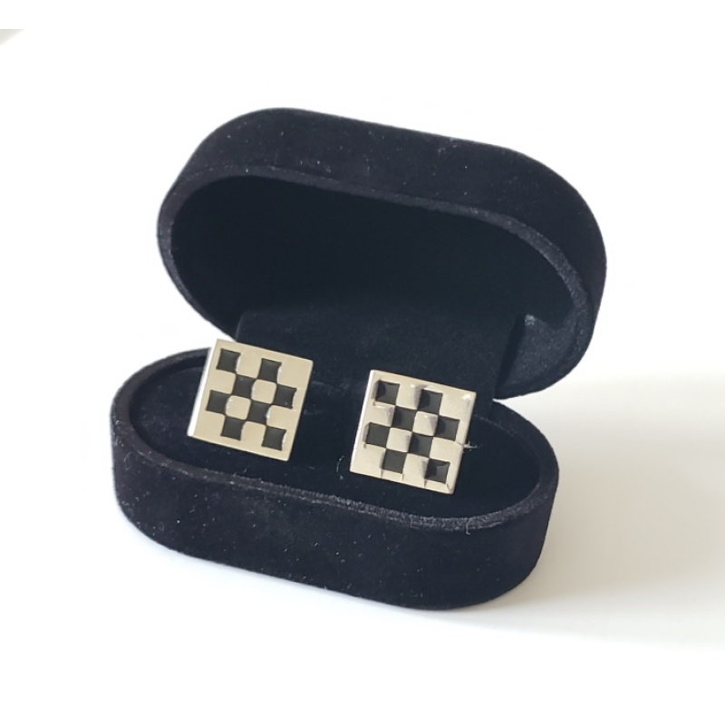 Masonic checkered lapel pin cufflink and tie bar set chrome plated