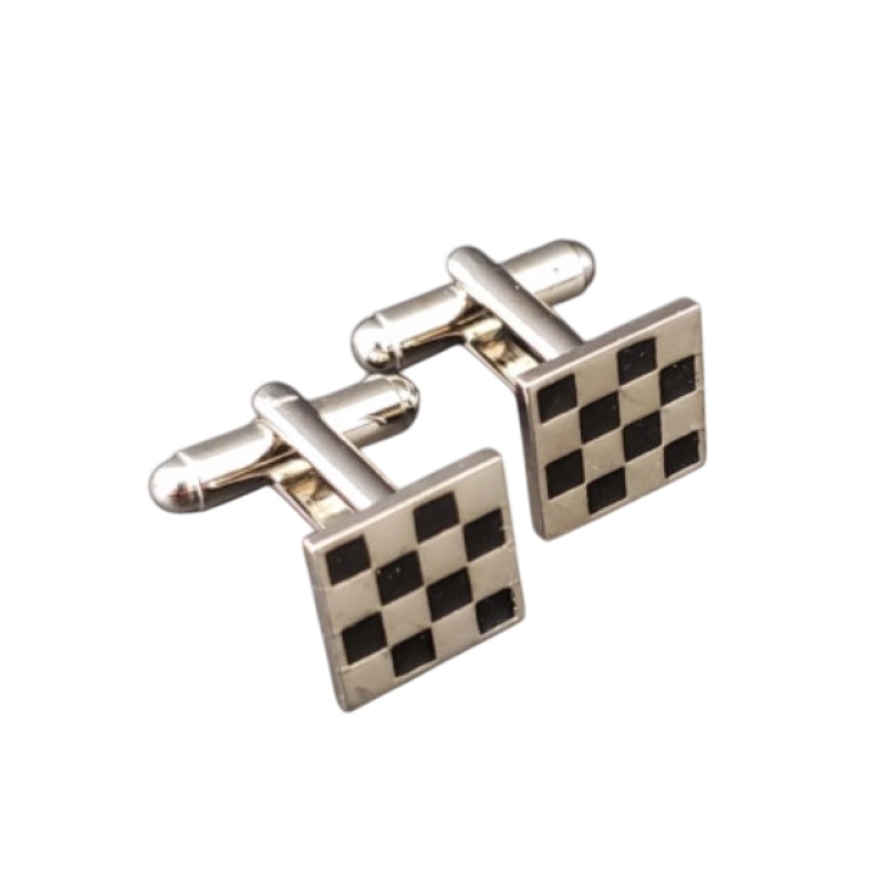 Masonic checkered lapel pin cufflink and tie bar set chrome plated