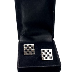 Freemasonry Masonic Cufflinks chequered chrome plated with enamel