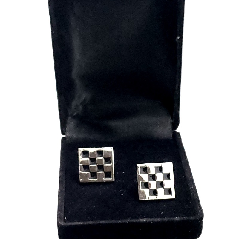 Freemasonry Masonic Cufflinks chequered chrome plated with enamel