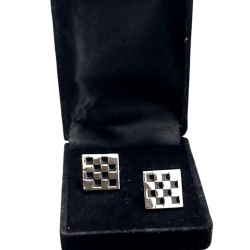 Masonic checkered lapel pin cufflink and tie bar set chrome plated