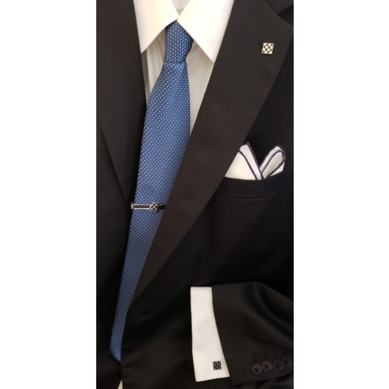 Masonic checkered lapel pin cufflink and tie bar set chrome plated