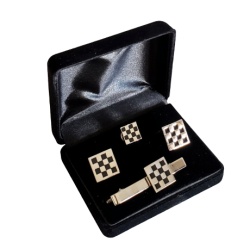 Masonic checkered lapel pin cufflink and tie bar set chrome plated