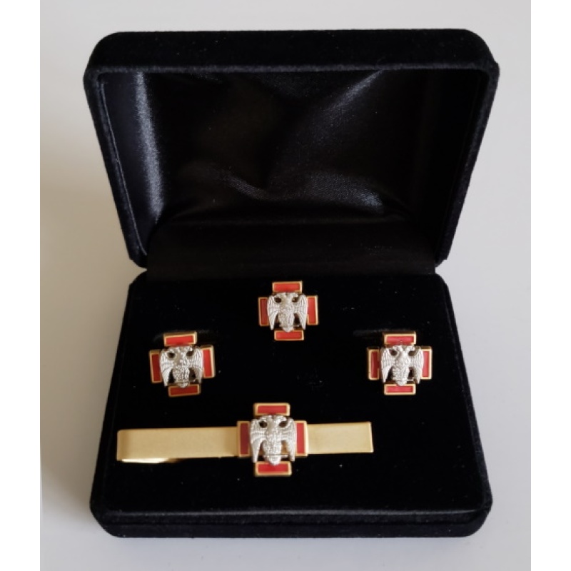 Masonic Scottish Rite 30th degree lapel pin cufflink and tie bar set gold plated