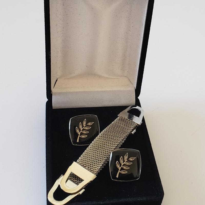 Freemasonry Masonic Black Cufflinks acacia with Gold Chain Strap NEW !!!