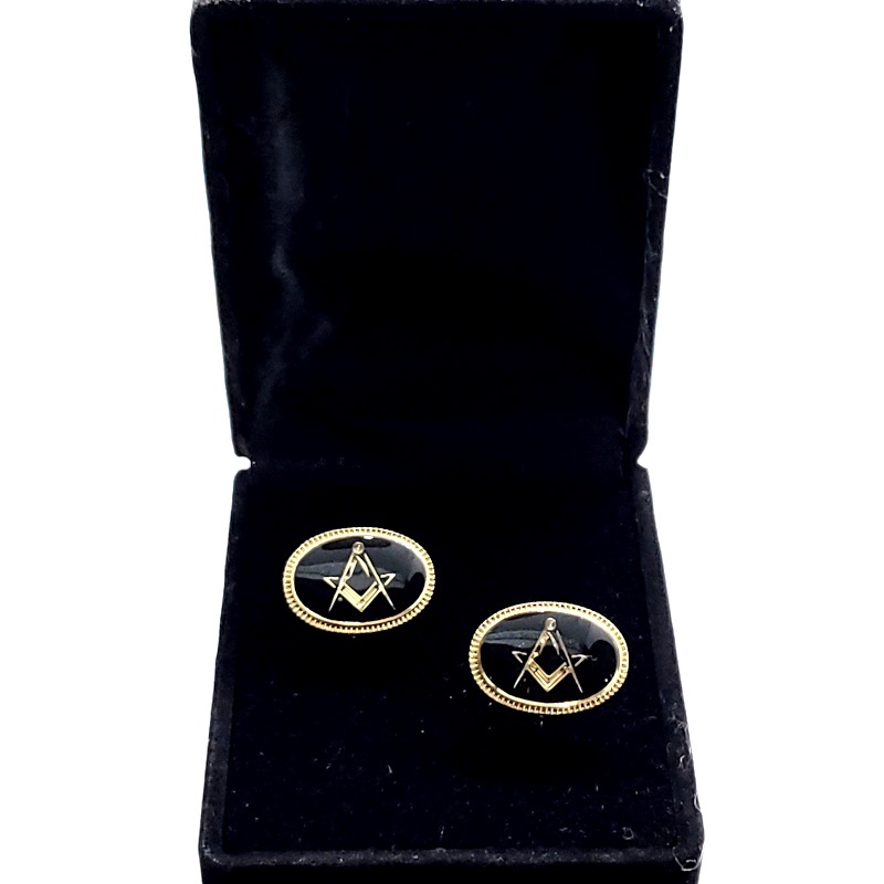 Masonic freemasonry Square and Compasses cufflinks gold plated enamel