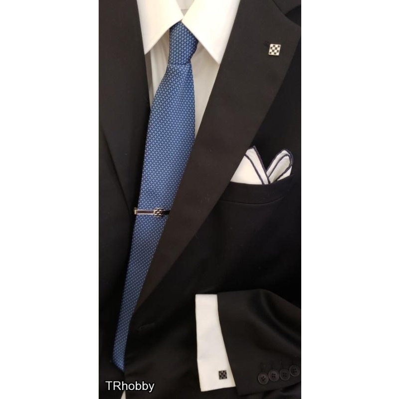 Masonic checkered lapel pin cufflink and tie bar set chrome plated