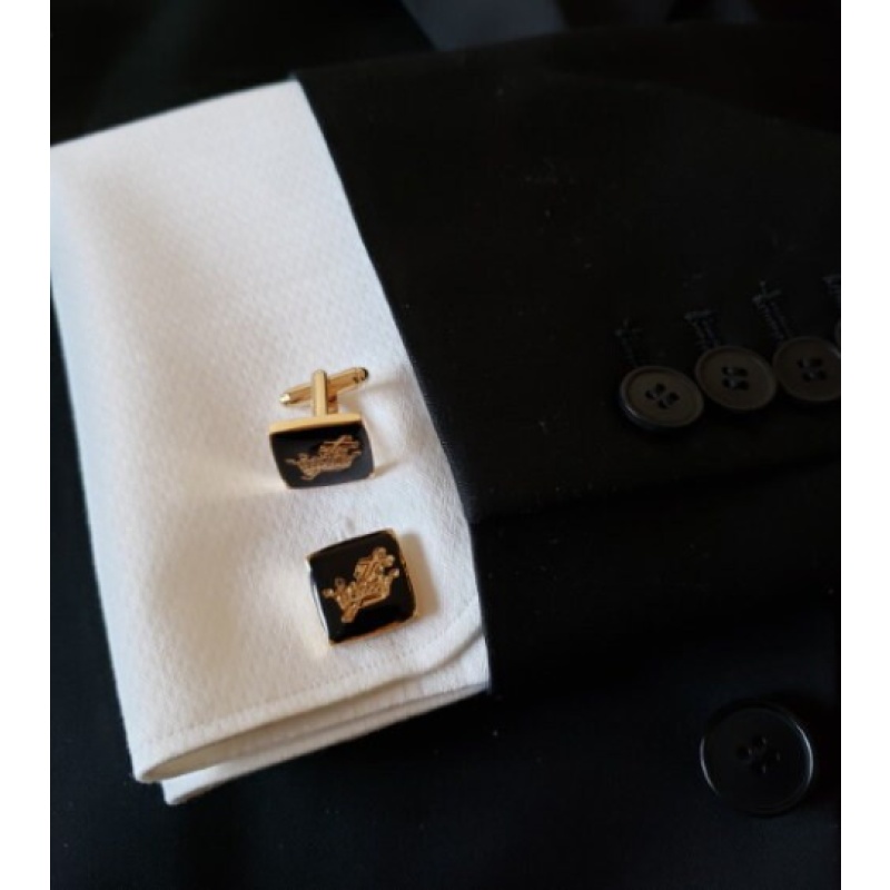 Freemasonry Masonic Black Cufflinks with Gold plated Knights Templar